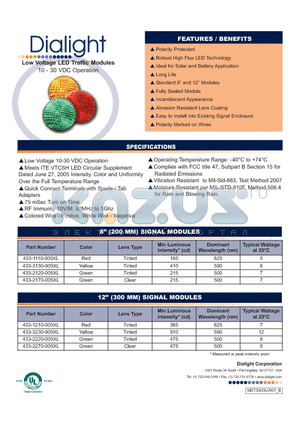 433-2170-005XL datasheet - Low Voltage LED Traffic Modules