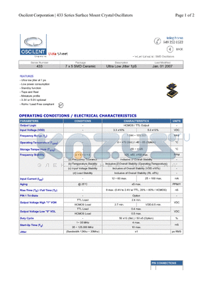 433-24.0M-3DD-TNC datasheet - 7 x 5 SMD Ceramic Ultra Low Jitter 1pS