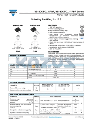 30CTQ060-1TRRPBF datasheet - Schottky Rectifier, 2 x 15 A