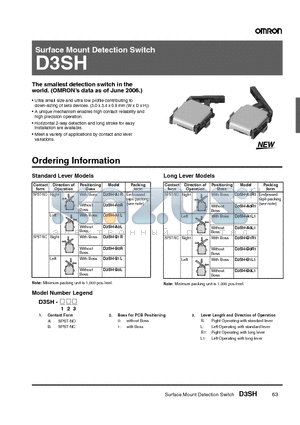 D3SH-A0L datasheet - Surface Mount Detection Switch