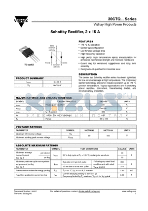 30CTQ080 datasheet - Schottky Rectifier, 2 x 15 A