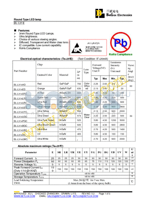 BL-L314UEC datasheet - Round Type LED lamp