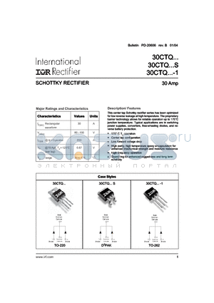 30CTQ080-1 datasheet - SCHOTTKY RECTIFIER