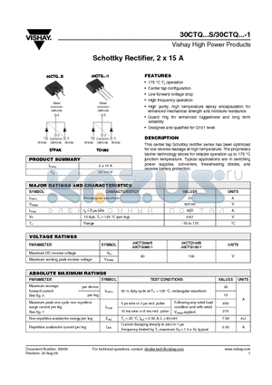 30CTQ080-1 datasheet - Schottky Rectifier, 2 x 15 A