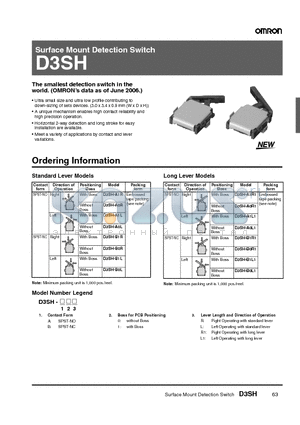 D3SH-A1R1 datasheet - Surface Mount Detection Switch