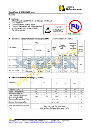 BL-L317YGW datasheet - Round Type, BI-COLOR LED lamp