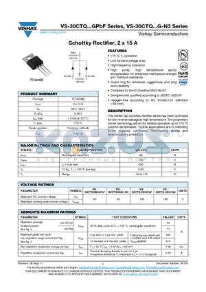 30CTQ080GPBF datasheet - Schottky Rectifier, 2 x 15 A