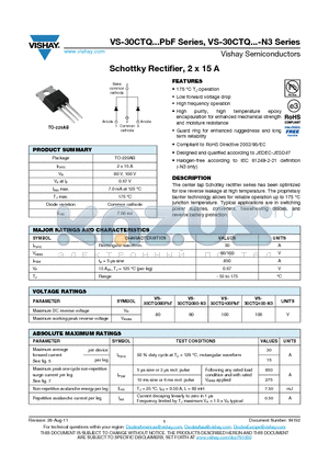 30CTQ080-N3 datasheet - Schottky Rectifier, 2 x 15 A