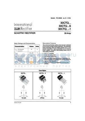 30CTQ080S datasheet - SCHOTTKY RECTIFIER