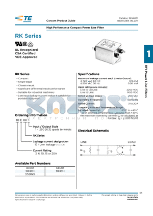 15ERK1 datasheet - High Performance Compact Power Line Filter
