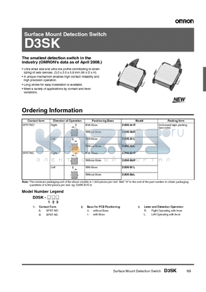 D3SK-B0L datasheet - Surface Mount Detection Switch