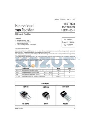 15ETH03 datasheet - Ultrafast Rectifier