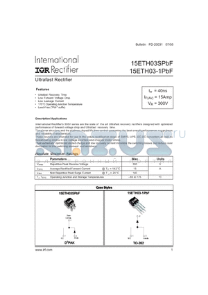 15ETH03-1PBF datasheet - Ultrafast Rectifier