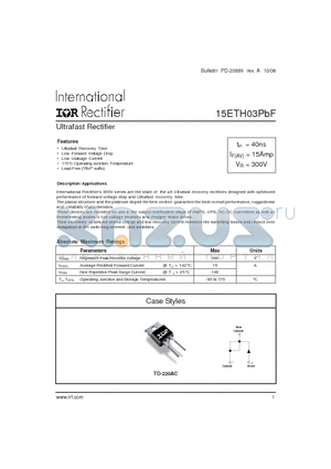 15ETH03PBF datasheet - Ultrafast Rectifier