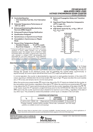 CD74HC40103-EP datasheet - HIGH-SPEED CMOS LOGIC 8-STAGE SYNCHRONOUS DOWN COUNTER