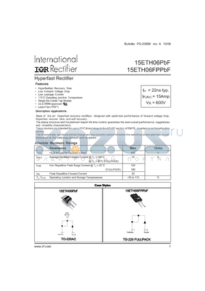 15ETH06 datasheet - Hyperfast Rectifier