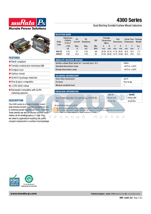 43402C datasheet - Dual Winding Toroidal Surface Mount Inductors