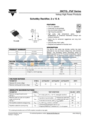 30CTQPBF datasheet - Schottky Rectifier, 2 x 15 A