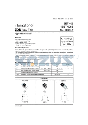 15ETH06S datasheet - Hyperfast Rectifier