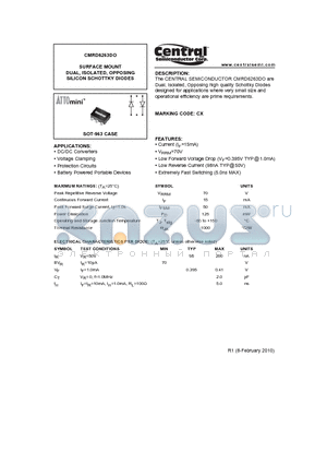 CMRD6263DO datasheet - SURFACE MOUNT DUAL, ISOLATED, OPPOSING SILICON SCHOTTKY DIODES