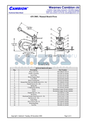 435-3803 datasheet - Manual Bench Press