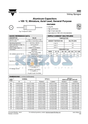 30D107M025CC2A datasheet - Aluminum Capacitors  105 `C, Miniature, Axial Lead, General Purpose