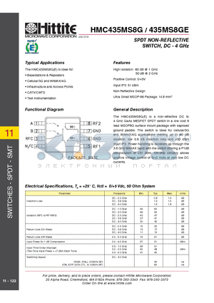 435MS8GE datasheet - SPDT NON-REFLECTIVE SWITCH, DC - 4 GHz