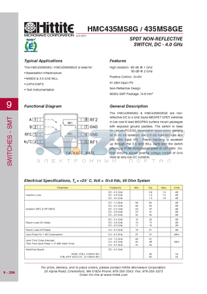 435MS8GE datasheet - SPDT NON-REFLECTIVE SWITCH, DC - 4.0 GHz