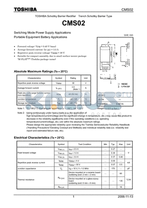 CMS02 datasheet - Switching Mode Power Supply Applications Portable Equipment Battery Applications