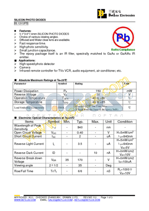 BL-L512PD datasheet - SILICON PHOTO DIODES