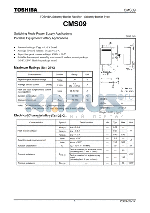 CMS09 datasheet - Switching Mode Power Supply Applications Portable Equipment Battery Applications