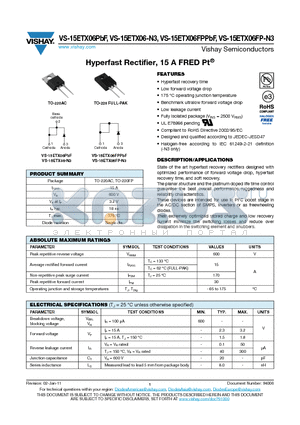 15ETX06-N3 datasheet - Hyperfast Rectifier, 15 A FRED Pt^