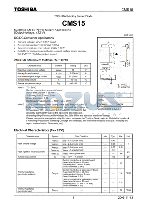 CMS15 datasheet - Switching Mode Power Supply Applications