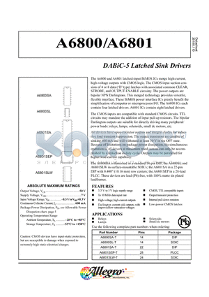 A6801 datasheet - DABiC-5 Latched Sink Drivers