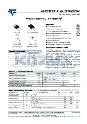 15ETX06FPPBF datasheet - Ultrafast Rectifier, 15 A FRED Pt