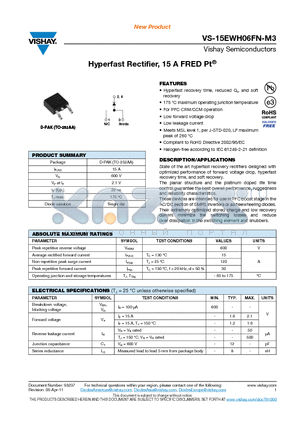 15EWH06FNTRR-M3 datasheet - Hyperfast Rectifier, 15 A FRED Pt^