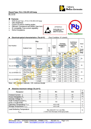 BL-L515RGBW-CC datasheet - Round Type, FULL COLOR LED lamp