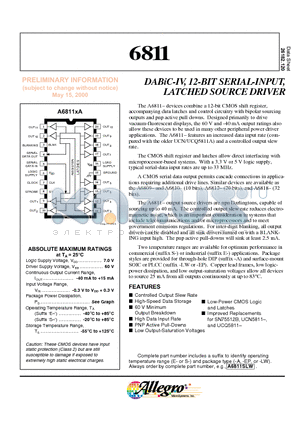 A6811EA datasheet - DABiC-IV, 12-BIT SERIAL-INPUT, LATCHED SOURCE DRIVER