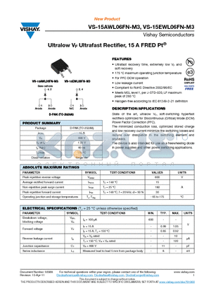 15EWL06FNTR-M3 datasheet - Ultralow VF Ultrafast Rectifier, 15 A FRED Pt^