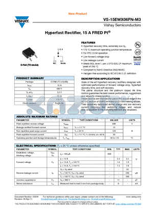 15EWX06FN-M3 datasheet - Hyperfast Rectifier, 15 A FRED Pt^