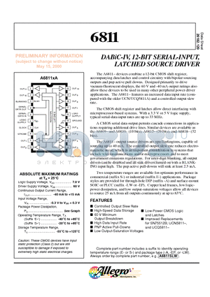 A6811SEP datasheet - DABiC-IV, 12-BIT SERIAL-INPUT, LATCHED SOURCE DRIVER