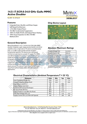 30DBL0537 datasheet - 14.5-17.0/29.0-34.0 GHz GaAs MMIC Active Doubler