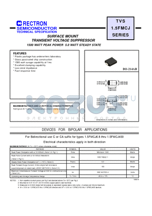 15FMCJ100 datasheet - SURFACE MOUNT TRANSIENT VOLTAGE SUPPRESSOR