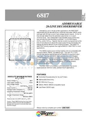 A6817SEP datasheet - ADDRESSABLE 28-LINE DECODER/DRIVER