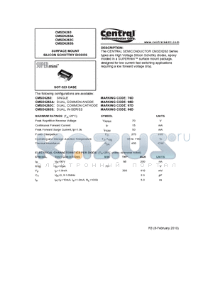 CMSD6263S datasheet - SURFACE MOUNT SILICON SCHOTTKY DIODES