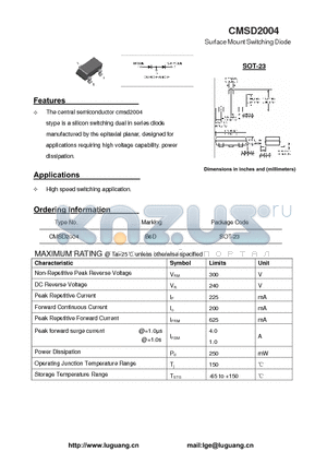 CMSD2004 datasheet - Surface Mount Switching Diode