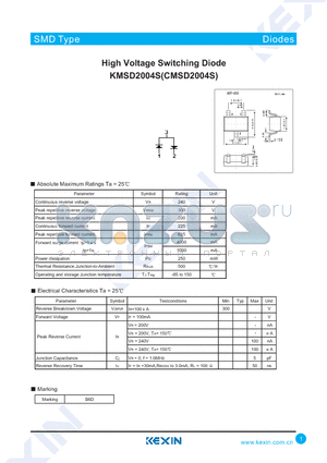 CMSD2004S datasheet - High Voltage Switching Diode