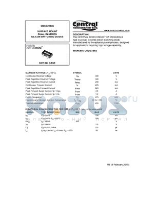 CMSD2004S_10 datasheet - SURFACE MOUNT DUAL, IN SERIES SILICON SWITCHING DIODES