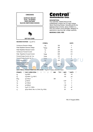 CMSD2005S datasheet - SURFACE MOUNT DUAL, IN SERIES HIGH VOLTAGE SILICON SWITCHING DIODES