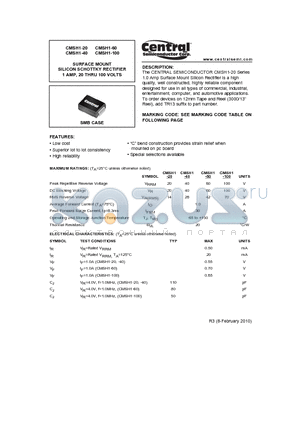 CMSH1-100 datasheet - SURFACE MOUNT SILICON SCHOTTKY RECTIFIER 1 AMP, 20 THRU 100 VOLTS